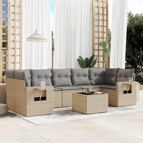 ARDEBO.de - 8-tlg. Garten-Sofagarnitur mit Kissen Beige Poly Rattan