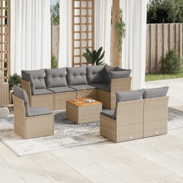 ARDEBO.de - 9-tlg. Garten-Sofagarnitur mit Kissen Beige Poly Rattan