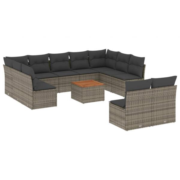 ARDEBO.de - 12-tlg. Garten-Sofagarnitur mit Kissen Grau Poly Rattan