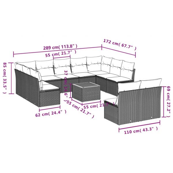 12-tlg. Garten-Sofagarnitur mit Kissen Grau Poly Rattan