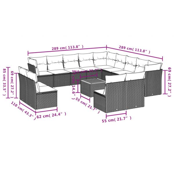 14-tlg. Garten-Sofagarnitur mit Kissen Schwarz Poly Rattan