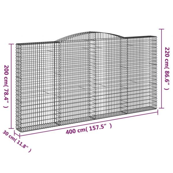 Gabionen mit Hochbogen 3 Stk. 400x30x200/220cm Verzinktes Eisen