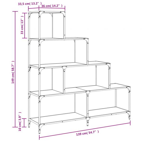 Bücherregal 4 Etagen Grau Sonoma 139x33,5x149 cm Holzwerkstoff