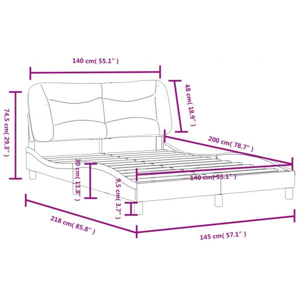 Bettgestell mit Kopfteil Creme 140x200 cm Stoff