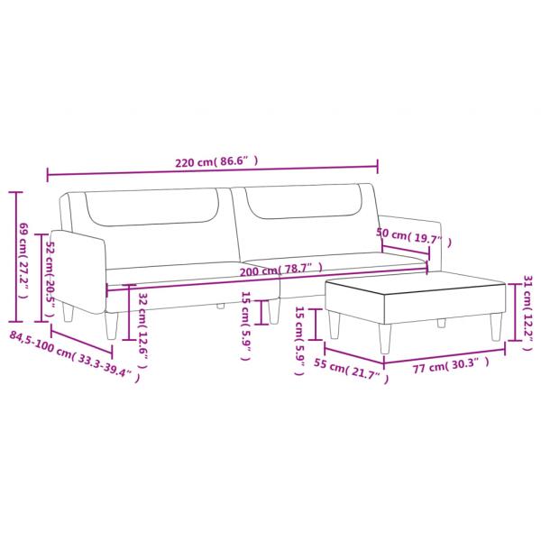 Schlafsofa 2-Sitzer mit Fußhocker Hellgrau Stoff