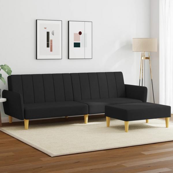 ARDEBO.de - Schlafsofa 2-Sitzer mit Fußhocker Schwarz Stoff