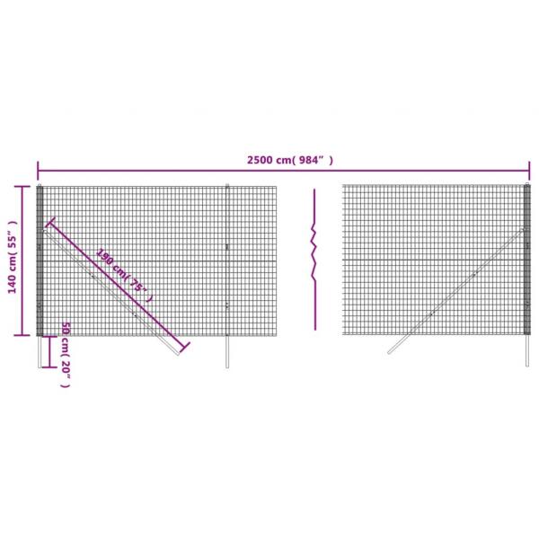 Maschendrahtzaun Grün 1,4x25 m Verzinkter Stahl