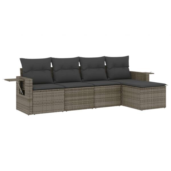 5-tlg. Garten-Sofagarnitur mit Kissen Grau Poly Rattan