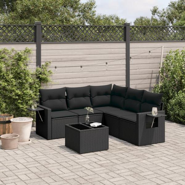 ARDEBO.de - 6-tlg. Garten-Sofagarnitur mit Kissen Schwarz Poly Rattan