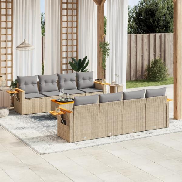 ARDEBO.de - 9-tlg. Garten-Sofagarnitur mit Kissen Beige Poly Rattan