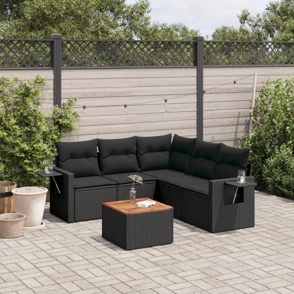 ARDEBO.de - 6-tlg. Garten-Sofagarnitur mit Kissen Schwarz Poly Rattan