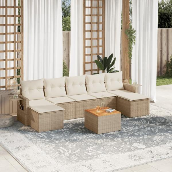 ARDEBO.de - 8-tlg. Garten-Sofagarnitur mit Kissen Beige Poly Rattan