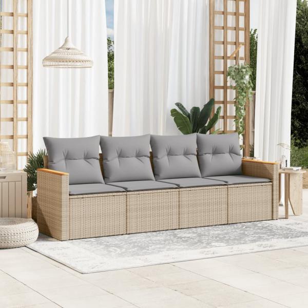 ARDEBO.de - 4-tlg. Garten-Sofagarnitur mit Kissen Beige Poly Rattan