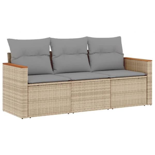 ARDEBO.de - 3-tlg. Garten-Sofagarnitur mit Kissen Beige Poly Rattan