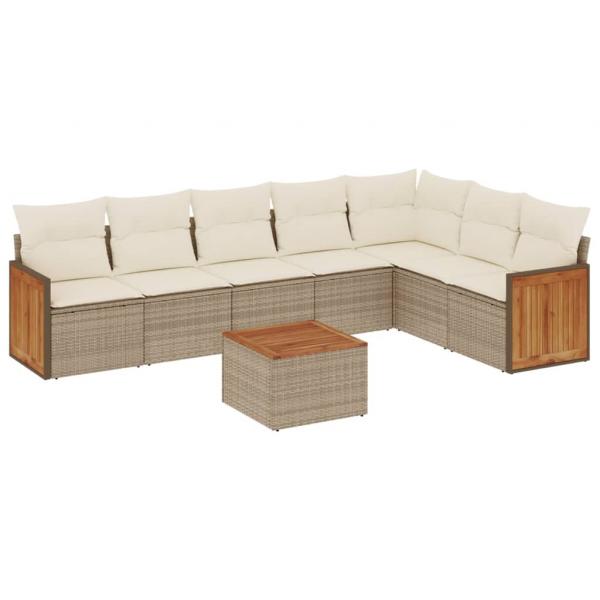 8-tlg. Garten-Sofagarnitur mit Kissen Beige Poly Rattan