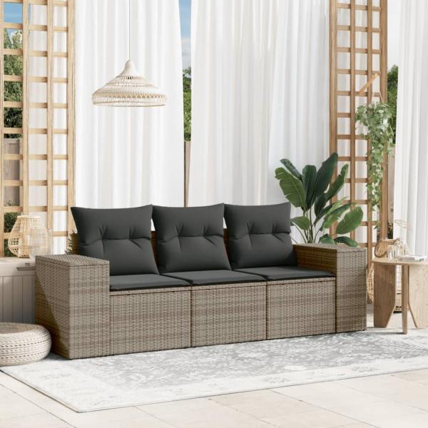 ARDEBO.de - 3-tlg. Garten-Sofagarnitur mit Kissen Grau Poly Rattan