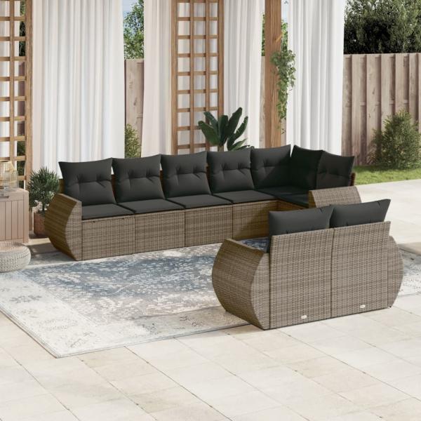 ARDEBO.de - 8-tlg. Garten-Sofagarnitur mit Kissen Grau Poly Rattan