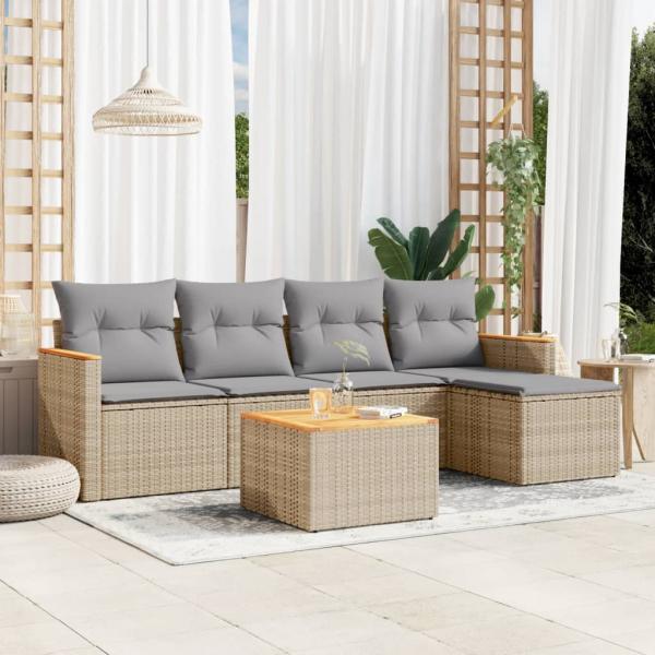 ARDEBO.de - 6-tlg. Garten-Sofagarnitur mit Kissen Beige Poly Rattan