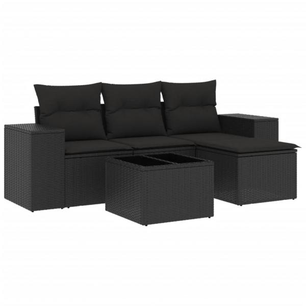 5-tlg. Garten-Sofagarnitur mit Kissen Schwarz Poly Rattan