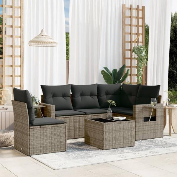 ARDEBO.de - 6-tlg. Garten-Sofagarnitur mit Kissen Grau Poly Rattan