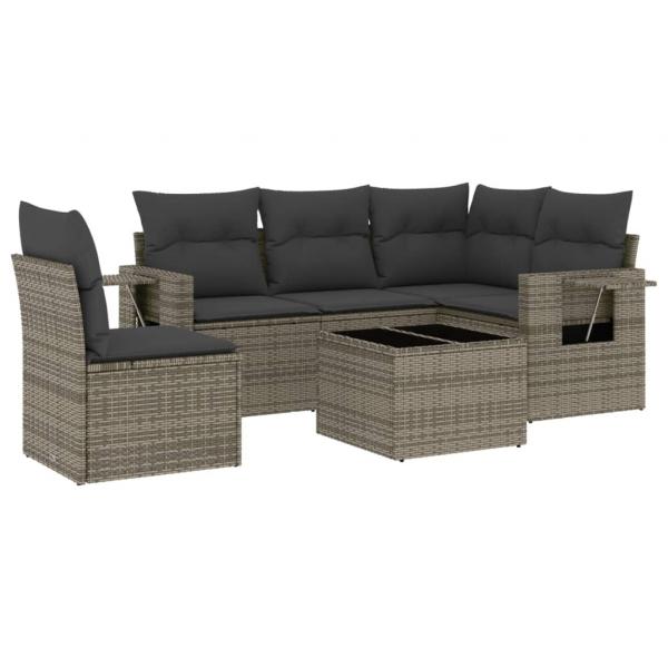 6-tlg. Garten-Sofagarnitur mit Kissen Grau Poly Rattan