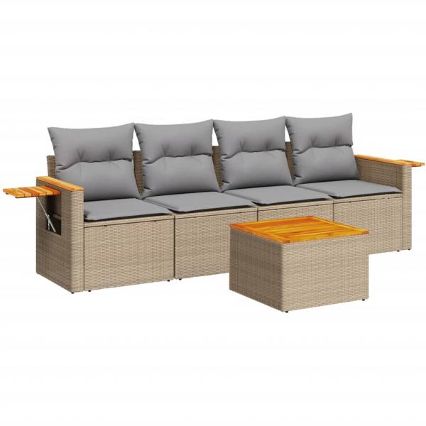 5-tlg. Garten-Sofagarnitur mit Kissen Beige Poly Rattan