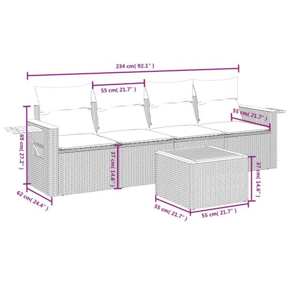 5-tlg. Garten-Sofagarnitur mit Kissen Beige Poly Rattan