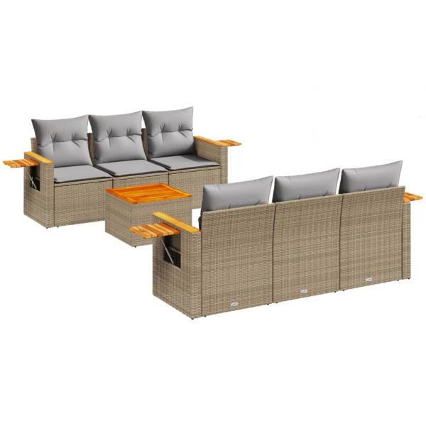 ARDEBO.de - 7-tlg. Garten-Sofagarnitur mit Kissen Beige Poly Rattan