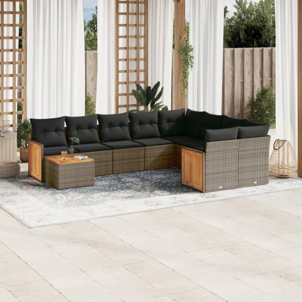 ARDEBO.de - 10-tlg. Garten-Sofagarnitur mit Kissen Grau Poly Rattan