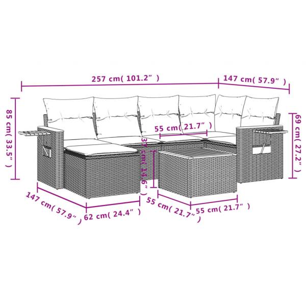 7-tlg. Garten-Sofagarnitur mit Kissen Schwarz Poly Rattan