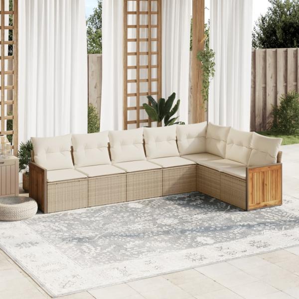 ARDEBO.de - 7-tlg. Garten-Sofagarnitur mit Kissen Beige Poly Rattan