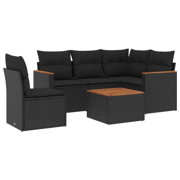 6-tlg. Garten-Sofagarnitur mit Kissen Schwarz Poly Rattan