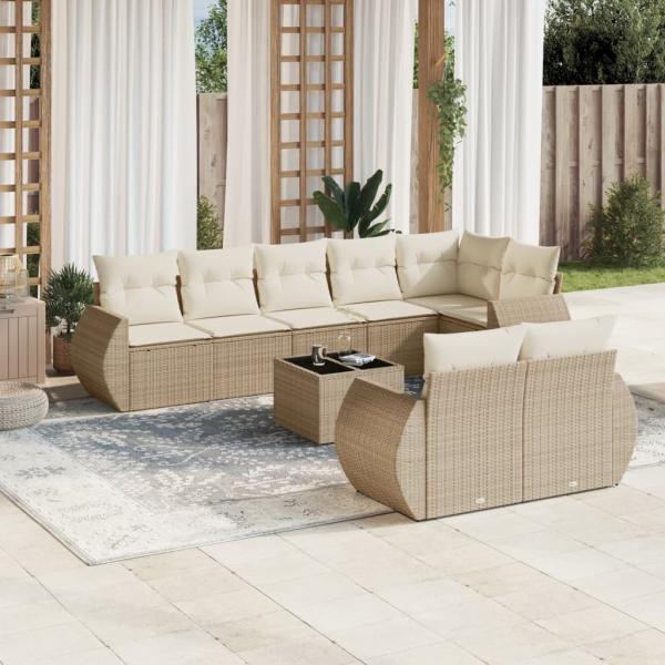 ARDEBO.de - 9-tlg. Garten-Sofagarnitur mit Kissen Beige Poly Rattan