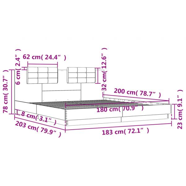 Bettgestell mit Kopfteil & LED-Leuchten Sonoma-Eiche 180x200 cm