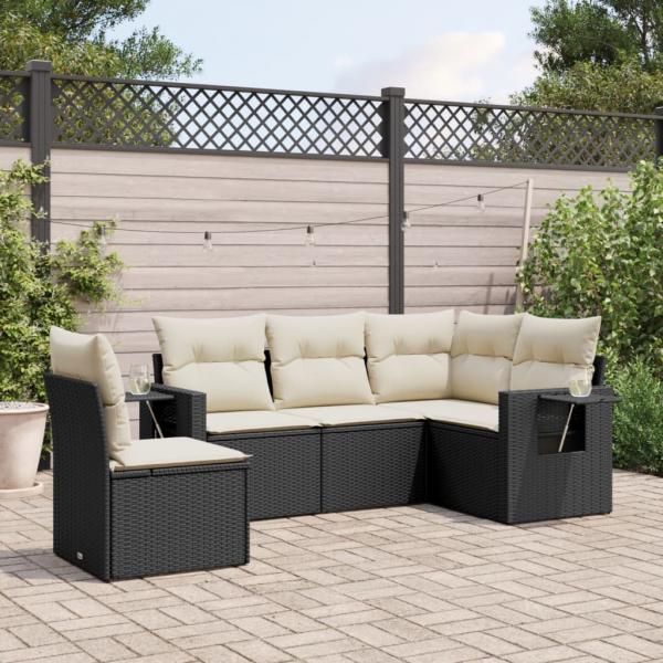 ARDEBO.de - 5-tlg. Garten-Sofagarnitur mit Kissen Schwarz Poly Rattan