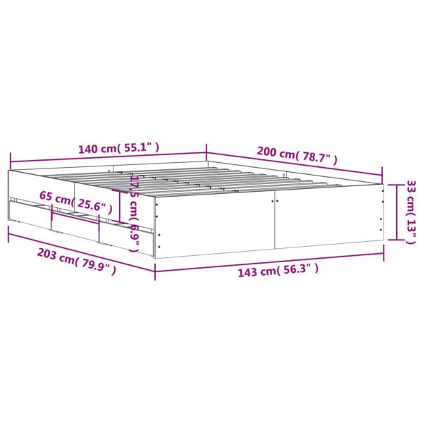 Bettgestell mit Schubladen Braun Eichen-Optik 140x200 cm