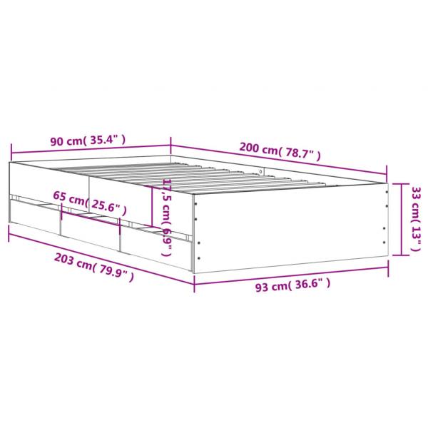 Bettgestell mit Schubladen Räuchereiche 90x200cm Holzwerkstoff