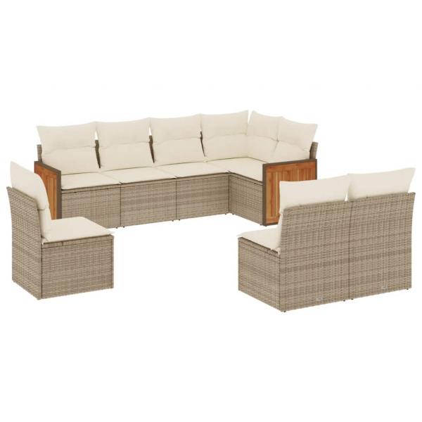 8-tlg. Garten-Sofagarnitur mit Kissen Beige Poly Rattan