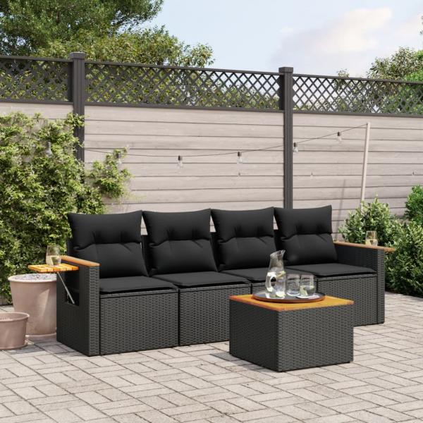 ARDEBO.de - 5-tlg. Garten-Sofagarnitur mit Kissen Schwarz Poly Rattan