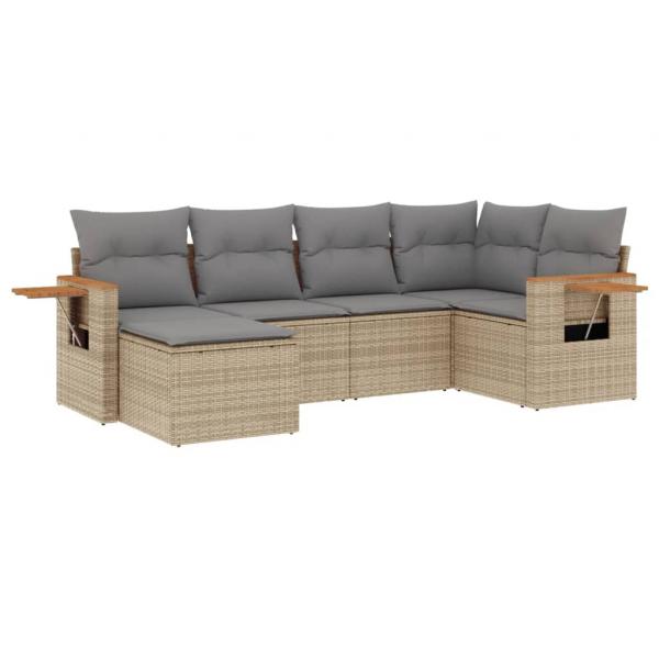 6-tlg. Garten-Sofagarnitur mit Kissen Beige Poly Rattan