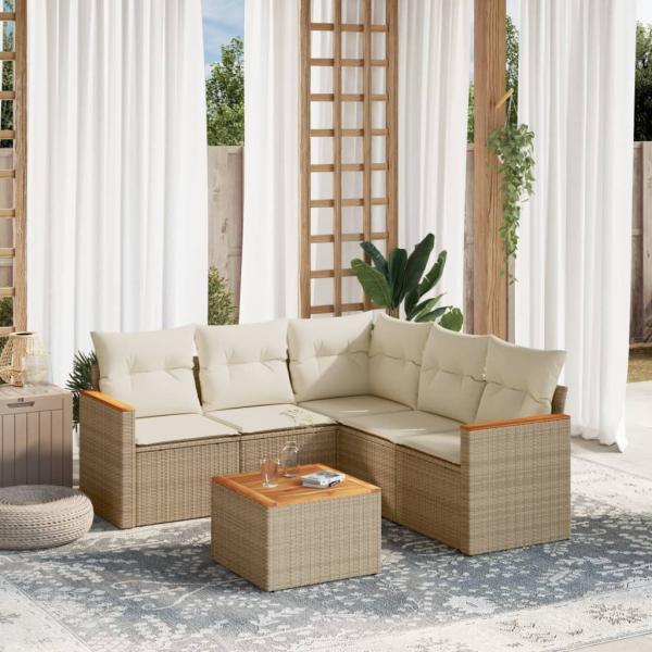 ARDEBO.de - 6-tlg. Garten-Sofagarnitur mit Kissen Beige Poly Rattan