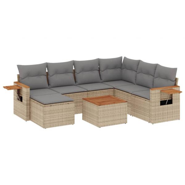 8-tlg. Garten-Sofagarnitur mit Kissen Beige Poly Rattan