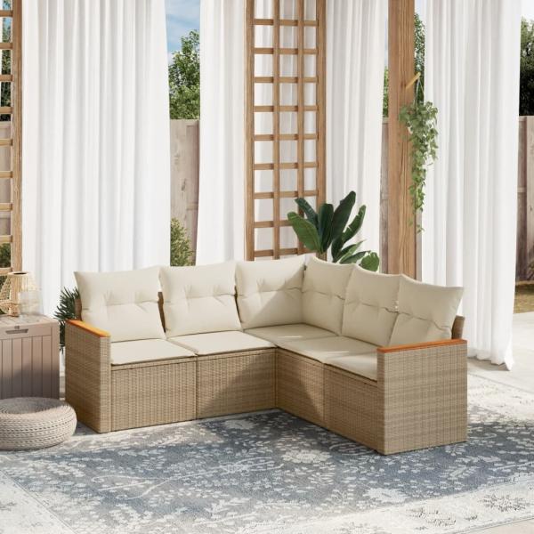 ARDEBO.de - 5-tlg. Garten-Sofagarnitur mit Kissen Beige Poly Rattan