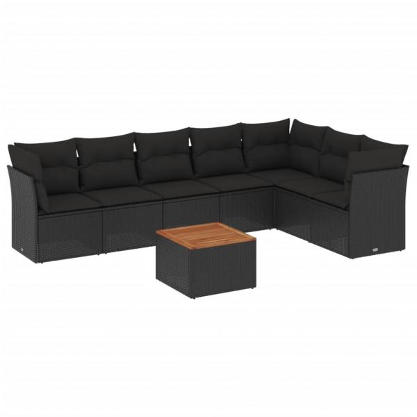 8-tlg. Garten-Sofagarnitur mit Kissen Schwarz Poly Rattan