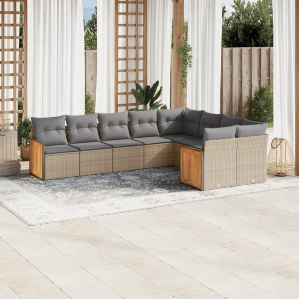 ARDEBO.de - 9-tlg. Garten-Sofagarnitur mit Kissen Beige Poly Rattan