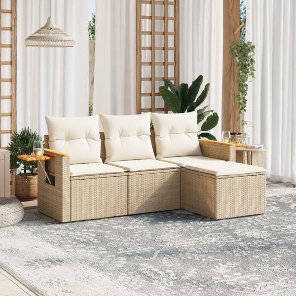 ARDEBO.de - 4-tlg. Garten-Sofagarnitur mit Kissen Beige Poly Rattan