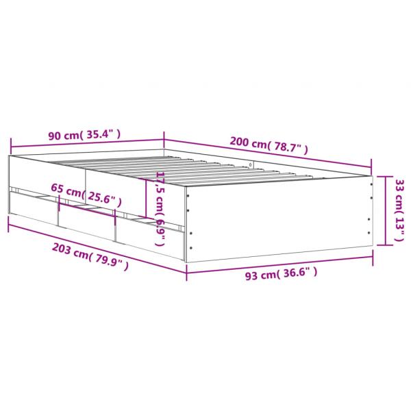 Bettgestell mit Schubladen Weiß 90x200 cm Holzwerkstoff