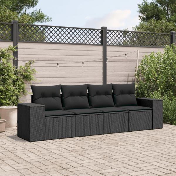 ARDEBO.de - 4-tlg. Garten-Sofagarnitur mit Kissen Schwarz Poly Rattan