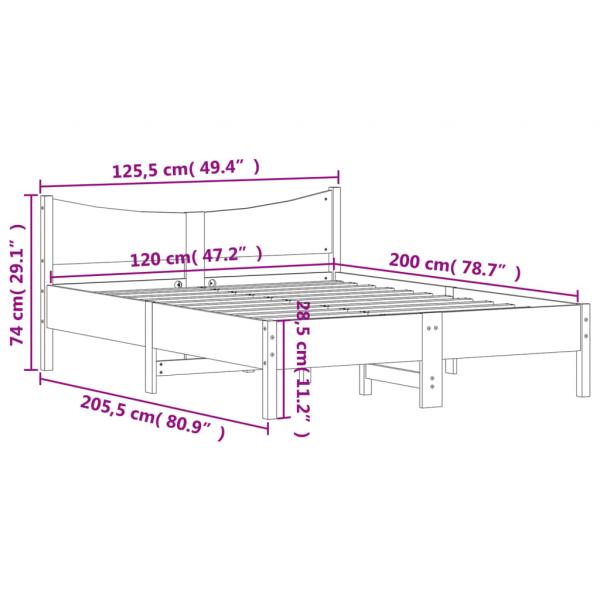 Massivholzbett ohne Matratze 120x200 cm Kiefernholz