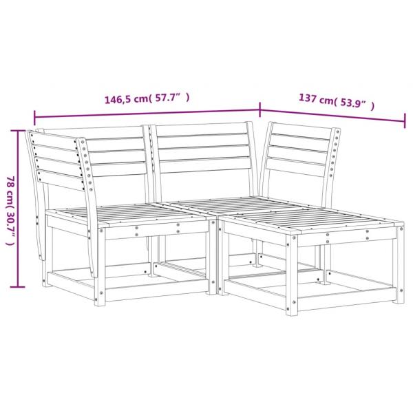 3-tlg. Garten-Sofagarnitur Wachsbraun Massivholz Kiefer